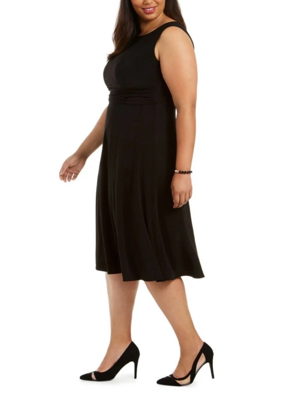 Jessica Howard Classic Ruched Waist Sleeveless Black Dress Sz 24W